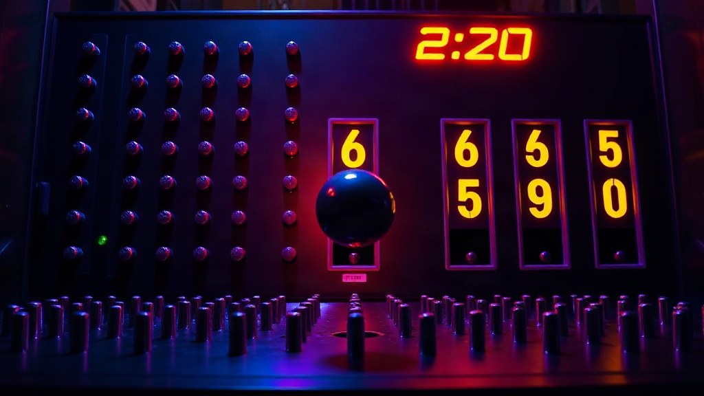 Plinko board with a ball dropping through rows of pegs into multiplier slots